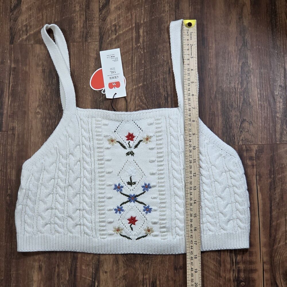 New Cider Women 1XL Embroidered Cable Knit Sweater Crop Tank Cottagecore Boho - Picture 8 of 9